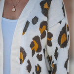 Women's Leopard Pattern Open Front Mid-length Knit Cardigan Sweater Coat