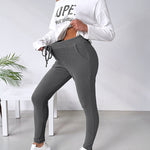 2 Pieces Outfit NOPE. not today Slogan Print Skew Neck Long Sleeve Pullover Top and Casual Drawstring Stretchy Waist Slim Fit Pants Set