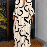 Women's Abstract Print Caftan Dress Loose V Neck Batwing Sleeve Maxi Dress Hollow Out Long Robe with Pockets