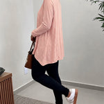 Women's Asymmetric Hem Long Sleeve Top Loose Fit Dropped Shoulder Crewneck Soft Slouchy Casual Tee