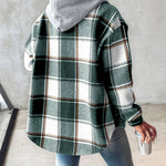 Plaid Pattern Long Sleeve Shacket Button Down Fleece Lined Hooded Jackets Warm Coat