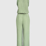 Women's Halter Jumpsuit Lace Trim Backless Overalls Tied Detail Wide Leg Jumpsuit with Pockets