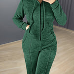 2 Pieces Outfit Long Sleeve Zip Up Drawstring Hoodie Coat and Casual Elastic Waist Seam Front Straight Leg Pants Set