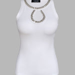 Rhinestone Contrast Sequin Keyhole Neck Sleeveless Slim Fit Elasticity Ribbed Top Elegant Tank