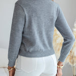 Floral Applique & Pearls Decor Round Neck Single Breasted Knit Cardigan Casual Crop Sweater Coat