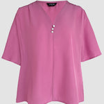 2 Pieces V Neck Button Decor Bell Sleeve Top and Casual Drawstring Stechy Waist Shorts Set