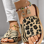 Zebra Stripe Leopard Pattern Toe Post Slippers