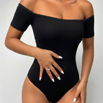 Off Shoulder Short Sleeve Minimalist Slim Fit Bodysuit