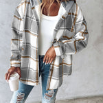 Plaid Pattern Long Sleeve Shacket Button Down Fleece Lined Hooded Jackets Warm Coat