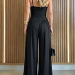 Women's Gold Ring Hollow Out Wide Leg Jumpsuit Backless Adjustable Strap Romper Elegant Party Jumpsuit