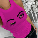 Eyelash Print Casual Tank Top