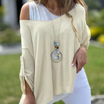 2 Piece Sleeveless Casual Basic Tank Roll Tab Long Sleeve V Neck Pullover Top Set
