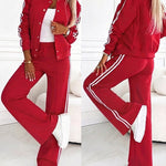 Women's 2-Piece Outfit Baseball Jacket and Wide-Leg Pants Set Casual Contrast Side Striped Tracksuit