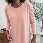 Women's Asymmetric Hem Long Sleeve Top Loose Fit Dropped Shoulder Crewneck Soft Slouchy Casual Tee