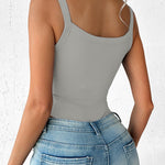 U-Neck Sleeveless Tank Top Bodysuits Slim Fit Ribbed Bodysuits