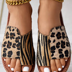 Zebra Stripe Leopard Pattern Toe Post Slippers