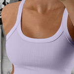 Scoop Neck Spaghetti Strap Ribbed Top Casual Sleeveless Slim Fit Tank