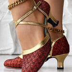 Glitter Cross Strap Buckled Latin Dance Pumps