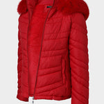 Zipper Pocket Design Shirred Fuzzy Trim Fleece Lined Hooded Puffer Jacket