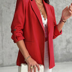 Notched Collar Roll Up Sleeve Blazer Coat