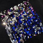 Colorblock Sequin Patchwork Long Sleeve Jacket Top Button Front Raw Hem Shacket