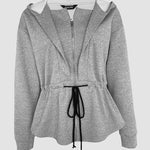 Women's Hooded Drawstring Waist Jacket Casual Zip Up Curved Hem Coat