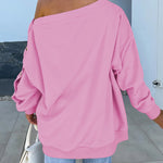 Skew Neck Buttoned Sweatshirt Casual Long Sleeve Pullover Tops Outfits