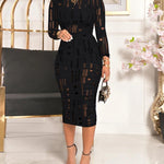 Mock Neck Long Sleeve Hollow Out Bodycon Dress Sexy Party Dress