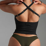 Women's Sexy Criss Cross Halter Top Ribbed Knit Cami Top Backless Sleeveless Slim Fit Crop Top