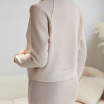 2 Pieces Outfit U-Neck Slit Back Slim Fit Knit Tank Dress and Pearl Button Front Baseball Coat Casual Ribbed Set
