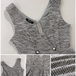 V-Neck Sleeveless Double Breasted Decor A Line Party Dress Causal Ziper Back Peplum Hem Commuting Dress