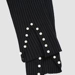 2 Pieces Outfit Mock Neck Long Sleeve Hollow-out Back Side Slit Longline Top and High Waist Slit Hem Pants Set Casual Pearls Decor Slim Fit Knit Lounge Set