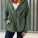 Long Sleeve Waist Drawstring Hooded Coat Casual Loose Fit Cardigan Jacket with Pockets