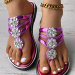 Rhinestone Floral Pattern Hollow Out Flip Flops Slippers