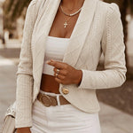 Women's Shawl Collar Crop Jacket Argyle Cable Knit Textured Slim Fit Short Blazer Elegant Single Breasted Work Outwear