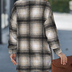 Plaid Print Spliced Long Sleeve Drop Shoulder Sweatshirt Casual Side Slit Top