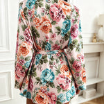 Women's Floral Print Blazer Casual Single Breasted Suit Coat Retro Oil Painting Floral Long Sleeve Coat with Belt