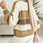 Women's Colorblock Knit Cardigan Chunky Knit Sweater Ribbed Trim Long Sleeve Casual Loose Knitwear