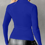 Long Sleeve Button Down Shirt Collar Neck Ruched Fitted Top