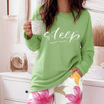 Women's 2 Piece Pajama Set Letter Long Sleeve Top and Floral Straight Leg Pants Casual Loungewear