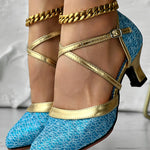 Glitter Cross Strap Buckled Latin Dance Pumps