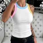 Women's Contrast Trim Ribbed Tank Top Slim Fit Sleeveless Round Neck Basic Camisole for Streetwear & Layering