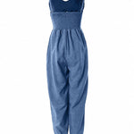 Women's Chain Strap Jumpsuit Hollow Out Shirred Waist Overalls Casual Jogger Jumpsuit with Pockets