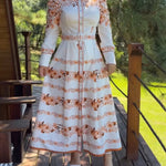 Floral Placement Print Turn-down Collar Puff Sleeve Vacation Dress Casual Button Down Shirt Dress With Belt and Lining