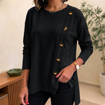 Women's Side Button Detail High-Low Split Hem Loose Tee Drop Shoulder Casual Top
