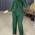 2 Pieces Outfit Long Sleeve Zip Up Drawstring Hoodie Coat and Casual Elastic Waist Seam Front Straight Leg Pants Set