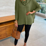 Women's Cowl Neck Batwing Sleeve Top Casual Long Sleeve Loose Pullover Comfortable Soft Drape Blouse