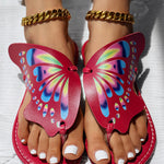 Colorblock Butterfly Print Toe Post Slippers