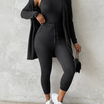 3 Piece Lounge Set Crewneck Sleeveless Tank Top Long Sleeve Open Front Coat Pants Sweatsuit
