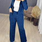 2 Pieces Outfit Long Sleeve Zip Up Drawstring Hoodie Coat and Casual Elastic Waist Seam Front Straight Leg Pants Set